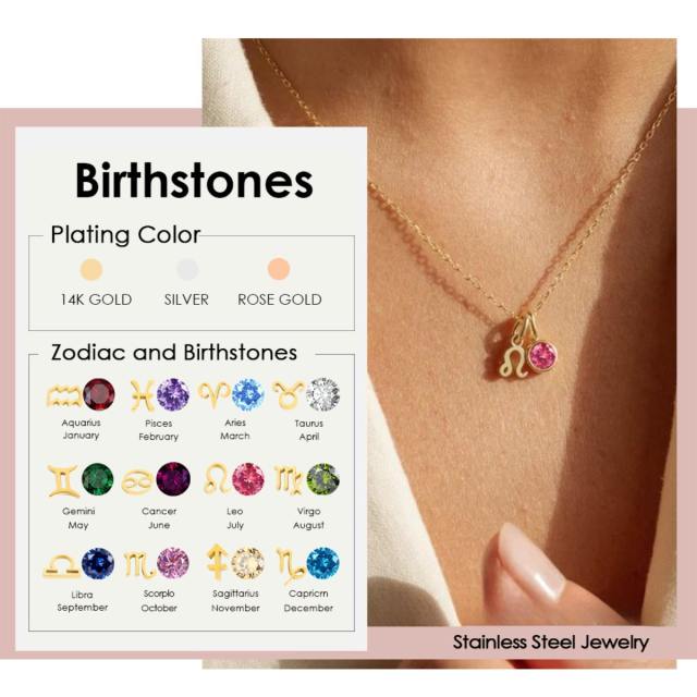 Simple birthstone zodiac double pendant stainless steel necklace dainty necklace