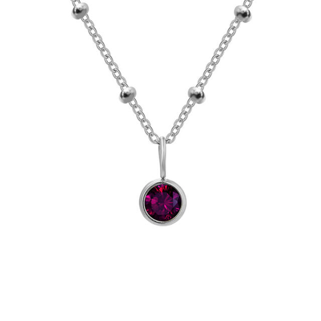 Dainty round brithstone pendant stainless steel necklace