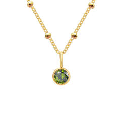 Dainty round brithstone pendant stainless steel necklace