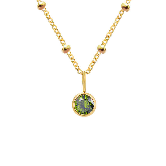 Dainty round brithstone pendant stainless steel necklace