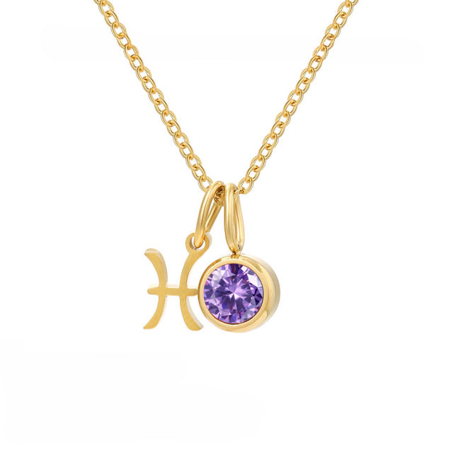 Simple birthstone zodiac double pendant stainless steel necklace dainty necklace