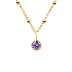 Dainty round brithstone pendant stainless steel necklace