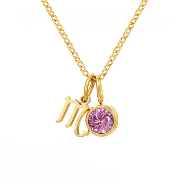 Simple birthstone zodiac double pendant stainless steel necklace dainty necklace