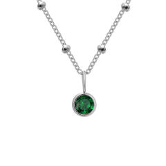 Dainty round brithstone pendant stainless steel necklace
