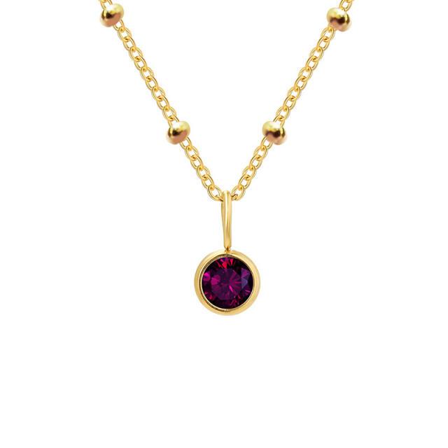 Dainty round brithstone pendant stainless steel necklace