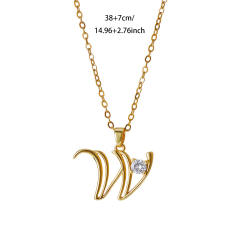 Simple diamond initial letter pendant stainless steel necklace