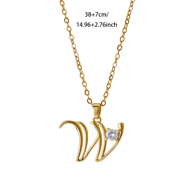 Simple diamond initial letter pendant stainless steel necklace