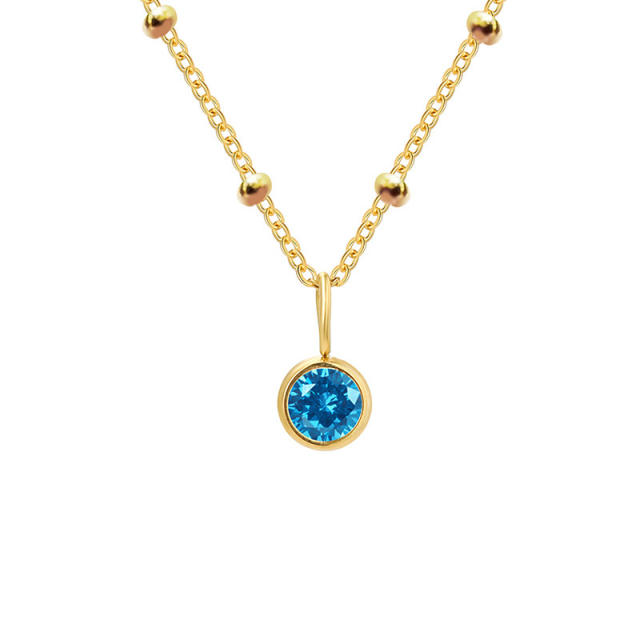 Dainty round brithstone pendant stainless steel necklace