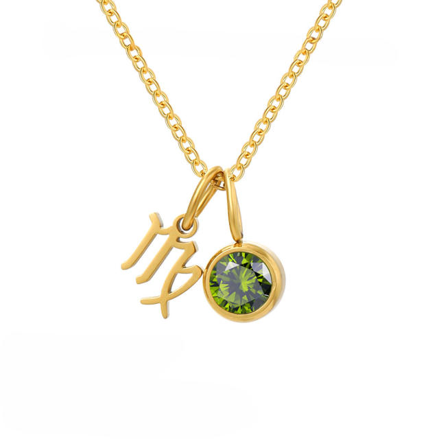 Simple birthstone zodiac double pendant stainless steel necklace dainty necklace