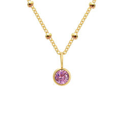 Dainty round brithstone pendant stainless steel necklace