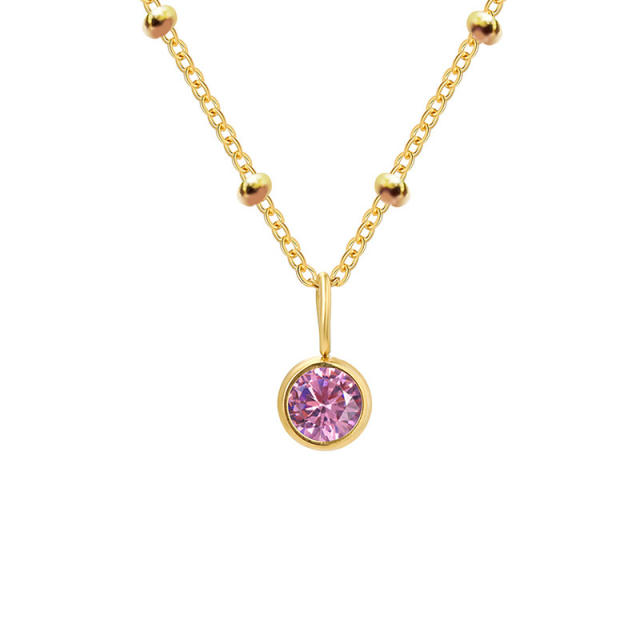 Dainty round brithstone pendant stainless steel necklace