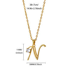 Simple diamond initial letter pendant stainless steel necklace