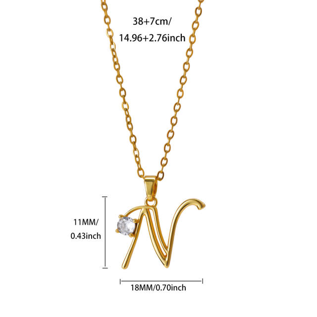 Simple diamond initial letter pendant stainless steel necklace