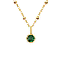 Dainty round brithstone pendant stainless steel necklace
