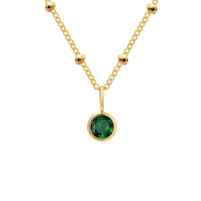 Dainty round brithstone pendant stainless steel necklace