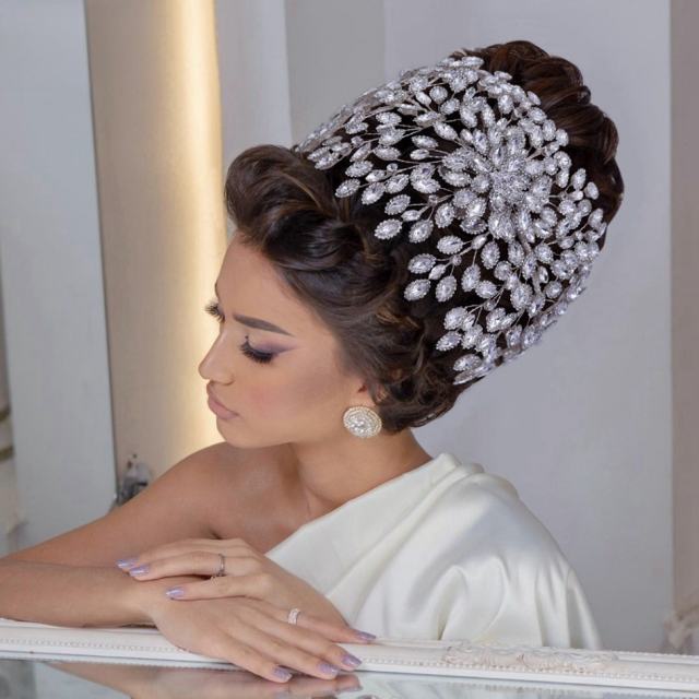 Wedding Flower Headband Silver Bride Wedding Headpiece Handmade Rhinestone Hair Accessory