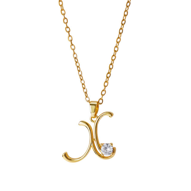 Simple diamond initial letter pendant stainless steel necklace