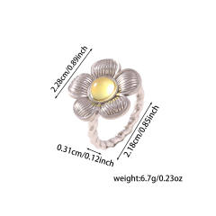 Vintage flower shape natural stone inlaid stainless steel rings