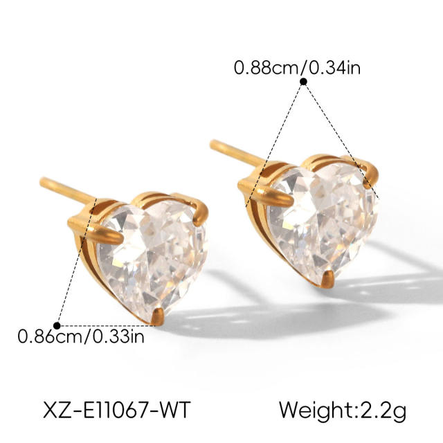 Easy match colorful cubic zicon drop heart round shape stainless steel earrings studs earrings
