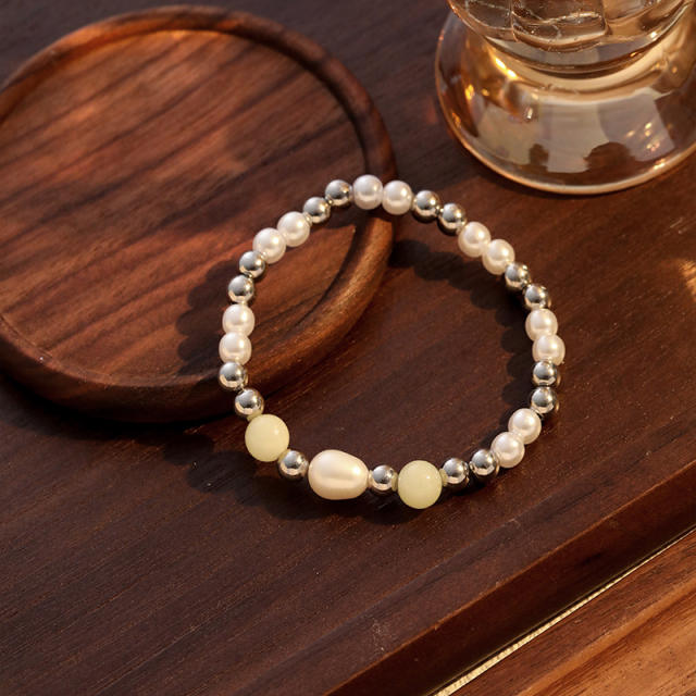 Original pearl bead stainless steel bead crystal bead bracelet