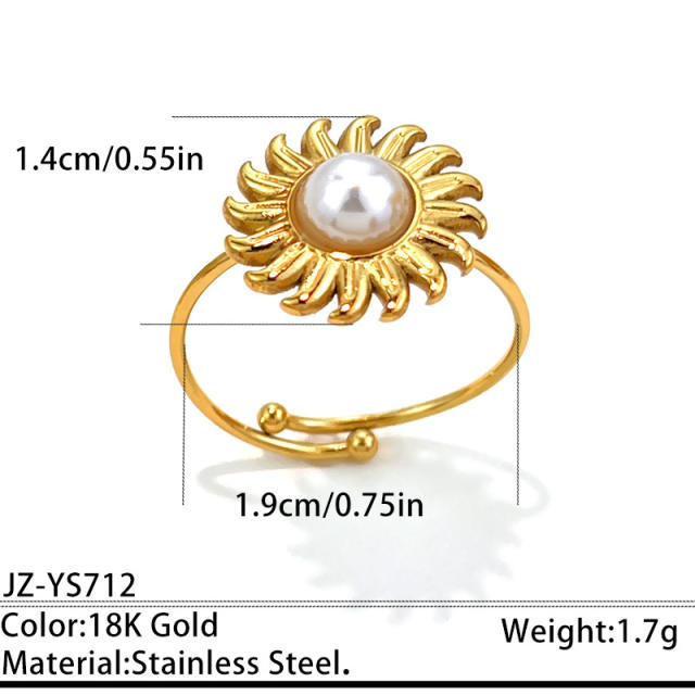Summer easy match colorful natural stone inlaid sunflower stainless steel rings