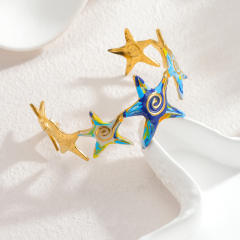Summer blue color enamel starfish stainless steel bangle bracelet
