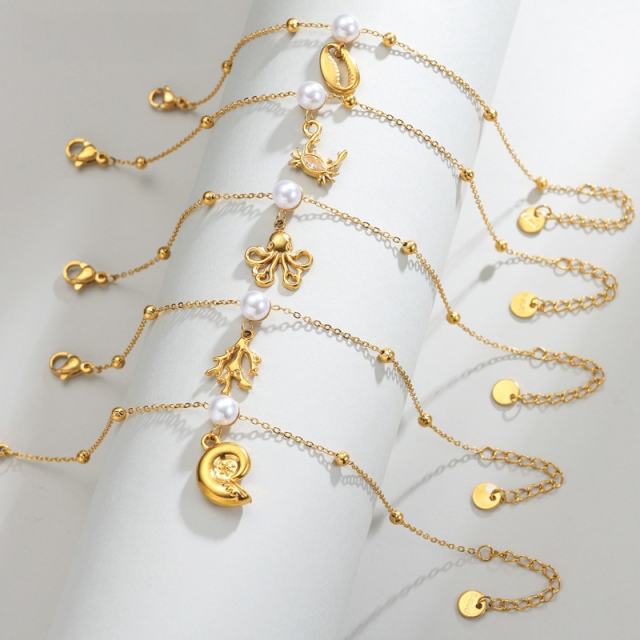 Popular Marine Series Pearl Crab Pendant Bracelet Fashionable Stainless Steel Bracelet