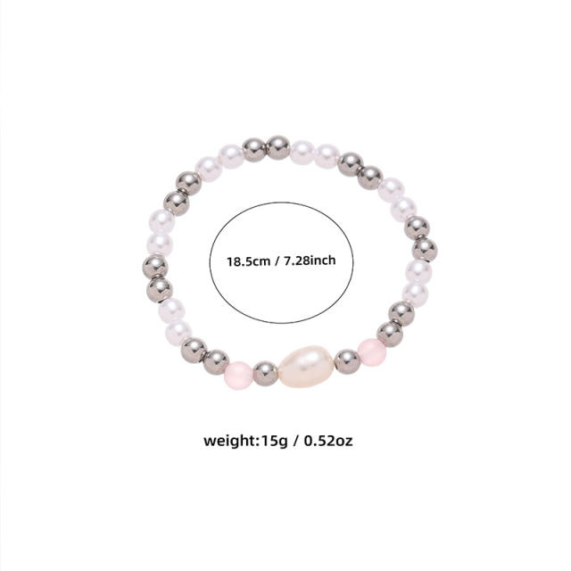 Original pearl bead stainless steel bead crystal bead bracelet