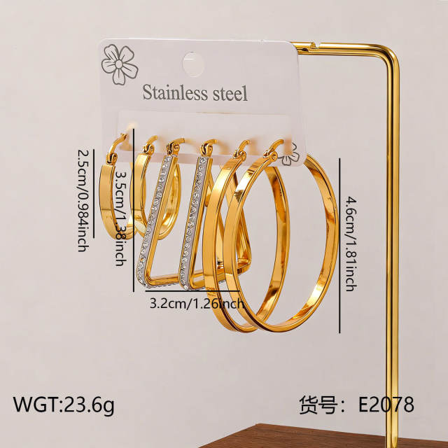 Hot sale diamond heart flower hoop stainless steel earrings set hoop earrings set