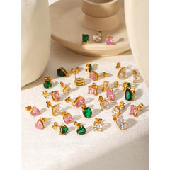 Easy match colorful cubic zicon drop heart round shape stainless steel earrings studs earrings