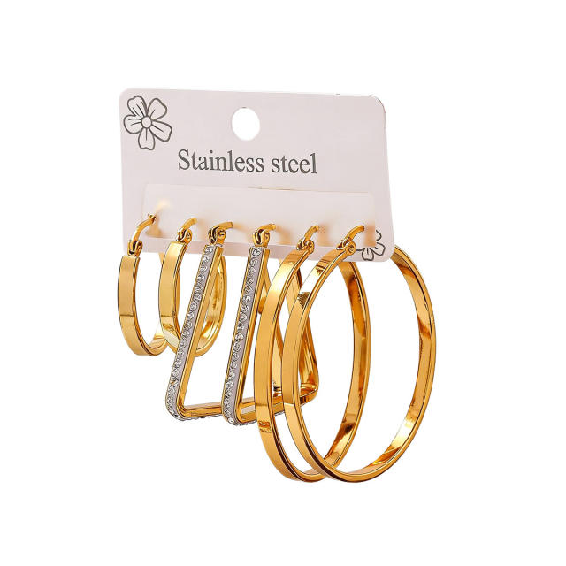 Hot sale diamond heart flower hoop stainless steel earrings set hoop earrings set