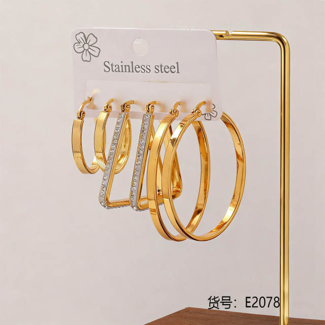 Hot sale diamond heart flower hoop stainless steel earrings set hoop earrings set