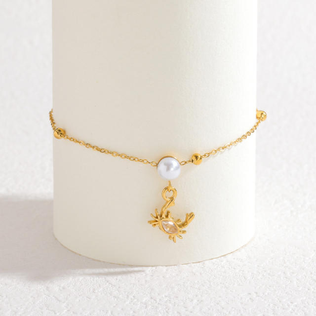 Popular Marine Series Pearl Crab Pendant Bracelet Fashionable Stainless Steel Bracelet