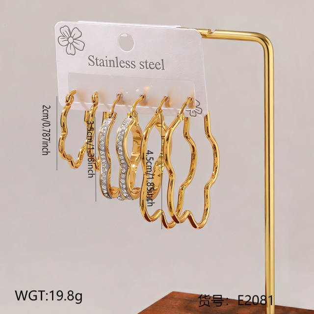 Hot sale diamond heart flower hoop stainless steel earrings set hoop earrings set
