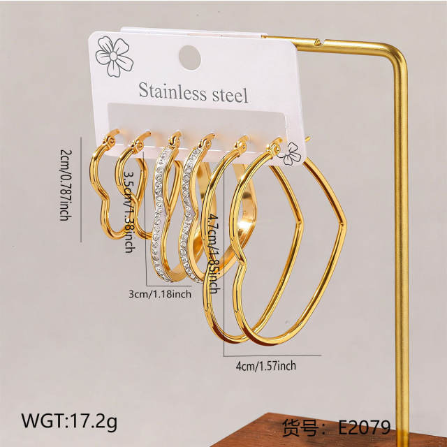 Hot sale diamond heart flower hoop stainless steel earrings set hoop earrings set