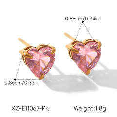 Easy match colorful cubic zicon drop heart round shape stainless steel earrings studs earrings