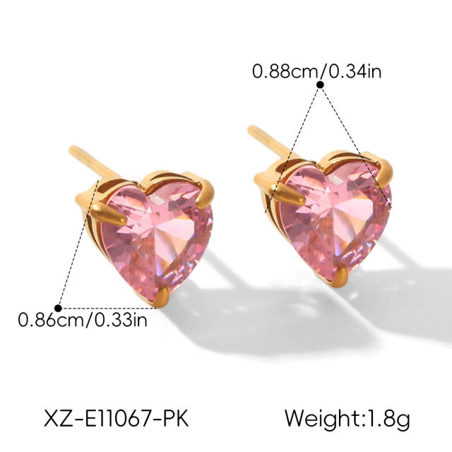Easy match colorful cubic zicon drop heart round shape stainless steel earrings studs earrings