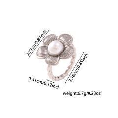 Vintage flower shape natural stone inlaid stainless steel rings