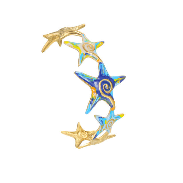 Summer blue color enamel starfish stainless steel bangle bracelet