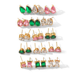 Easy match colorful cubic zicon drop heart round shape stainless steel earrings studs earrings