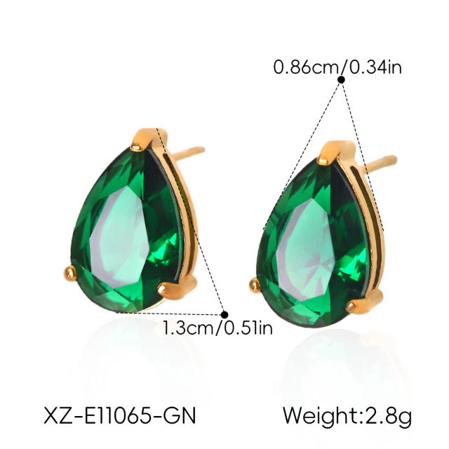 Easy match colorful cubic zicon drop heart round shape stainless steel earrings studs earrings