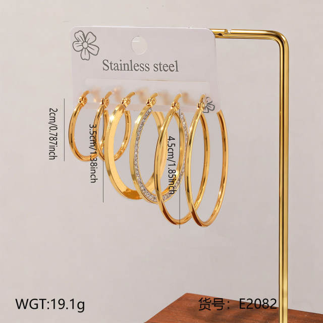 Hot sale diamond heart flower hoop stainless steel earrings set hoop earrings set
