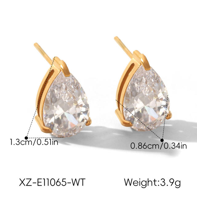 Easy match colorful cubic zicon drop heart round shape stainless steel earrings studs earrings