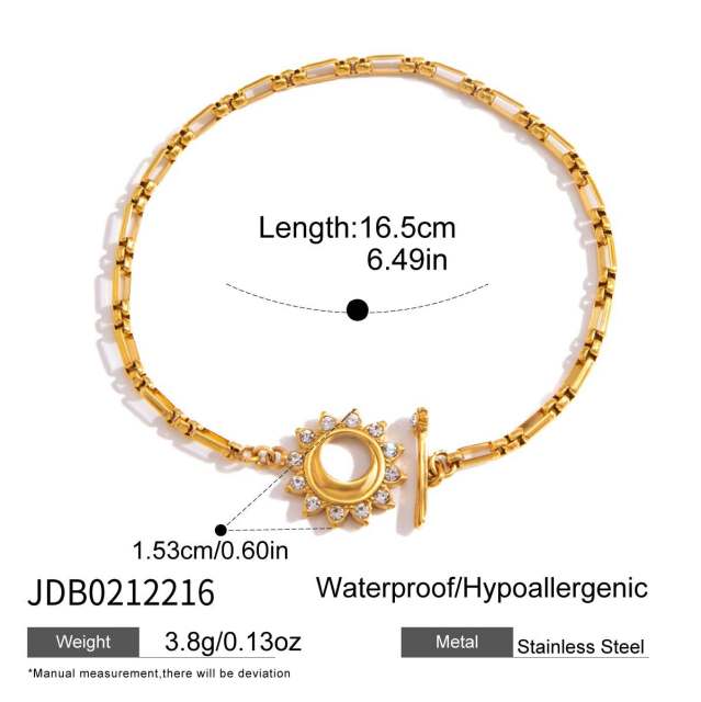 Hot sale diamond sun toggle chain stainless steel bracelet earrings necklace set