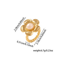 Vintage flower shape natural stone inlaid stainless steel rings