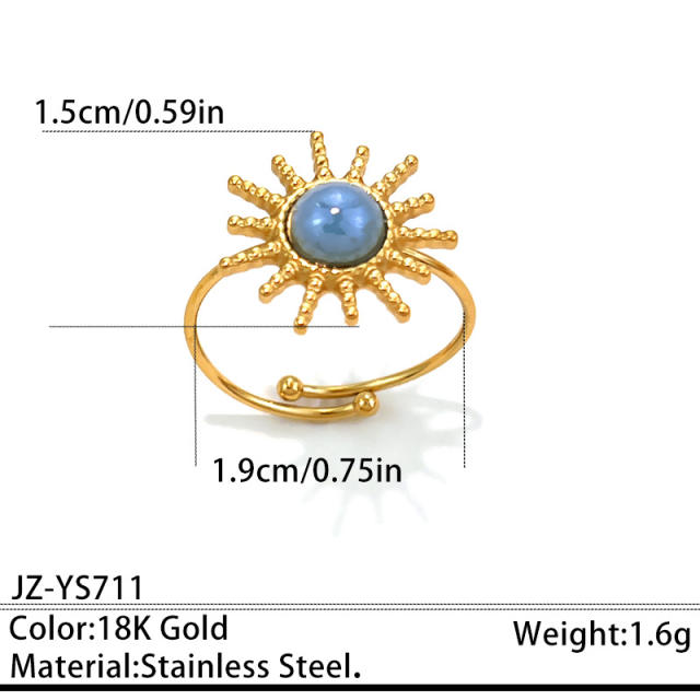 Summer easy match colorful natural stone inlaid sunflower stainless steel rings