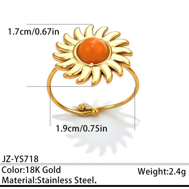 Summer easy match colorful natural stone inlaid sunflower stainless steel rings