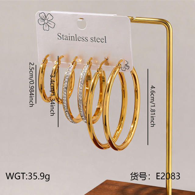 Hot sale diamond heart flower hoop stainless steel earrings set hoop earrings set