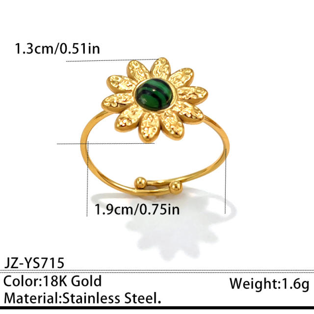 Summer easy match colorful natural stone inlaid sunflower stainless steel rings