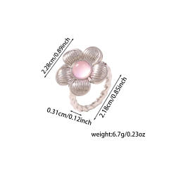 Vintage flower shape natural stone inlaid stainless steel rings